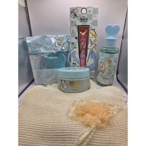 Alice in Wonderland Vanilla Shea-Body Scrub,Bath Bomb,Bath Salts,Lip Gloss + Bag